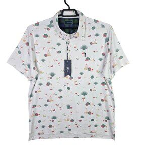 Mens William Murray Polo Shirt White Cocktail Print Polyester Stretch Size XL